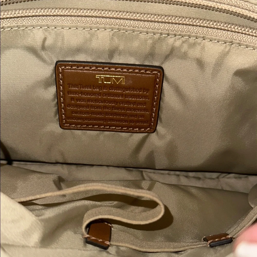Tumi Enna Large ruffled Travel Pouch Taupe Cosmetics Bag